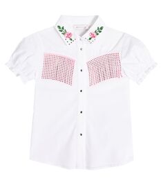 Рубашка из хлопкового поплина с украшением Monnalisa, белый