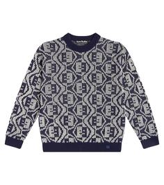 Хлопковый свитер с логотипом face Acne Studios Kids, синий