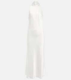 Свадебное атласное платье миди капри с вырезом халтер Galvan, белый