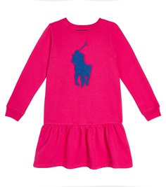 Платье из смесового хлопка с вышитым логотипом Polo Ralph Lauren Kids, розовый