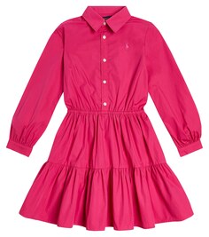 Многоярусное платье из хлопкового поплина Polo Ralph Lauren Kids, розовый