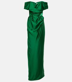 Атласное платье с открытыми плечами Vivienne Westwood, зеленый