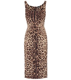 Платье из эластичного шелка с леопардовым принтом Dolce&amp;Gabbana, коричневый
