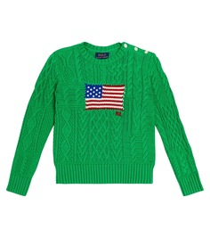 Хлопковый свитер косой вязки Polo Ralph Lauren Kids, зеленый