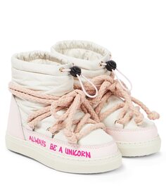 Зимние ботинки с кожаной отделкой и пуховым принтом Inuikii Kids, розовый