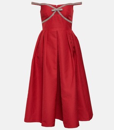 Украшенное платье миди с открытыми плечами Self-Portrait, красный