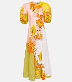 Льняное платье миди silas с цветочным принтом Alémais, мультиколор