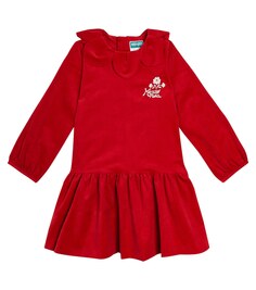 Платье из хлопка с вышивкой Kenzo Kids, красный
