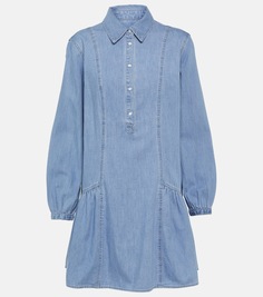 Джинсовое мини-платье chaia с пышными рукавами Veronica Beard, синий