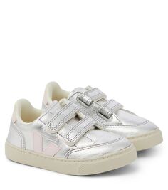 Кроссовки v-12 из кожи с эффектом металлик Veja Kids, серебро