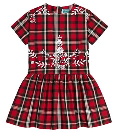 Платье из хлопка в клетку Kenzo Kids, красный