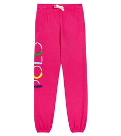 Спортивные брюки из смесового хлопка с вышитым логотипом Polo Ralph Lauren Kids, розовый