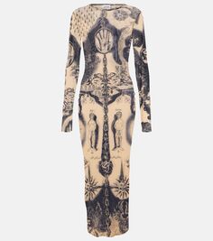 Сетчатое платье миди из коллекции tattoo collection Jean Paul Gaultier, бежевый