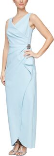 Утягивающее длинное платье со рюшами по бокам и юбка с каскадными рюшами Alex Evenings, светло-синий