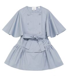 Плиссированное платье из хлопка Burberry Kids, синий