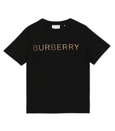 Футболка из хлопкового джерси с логотипом Burberry Kids, черный