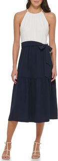 Платье миди с бретельками в стиле колор-блок DKNY, цвет Ivory/Navy