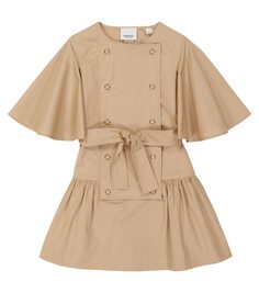 Платье из хлопкового габардина Burberry Kids, бежевый