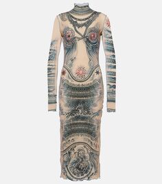Прозрачное платье миди из коллекции tattoo Jean Paul Gaultier, мультиколор