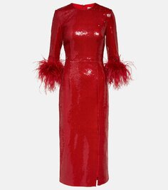 Платье миди nika с перьями и пайетками Rebecca Vallance, красный