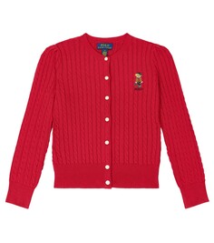 Хлопковый кардиган косой вязки polo bear Polo Ralph Lauren Kids, красный