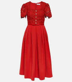 Платье миди из кружевного крепа Self-Portrait, красный