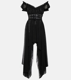Платье миди из драпированной сетки Norma Kamali, черный