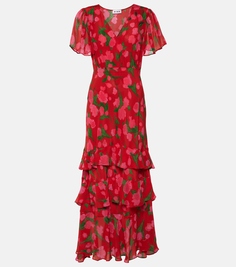 Шелковое платье макси gilly с цветочным принтом Rixo, мультиколор