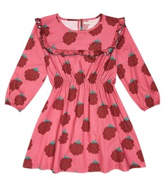 Хлопковое платье с матросскими оборками малинового цвета Tinycottons, розовый