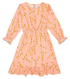 Хлопковое платье с оборками и крошечными звездами Tinycottons, розовый