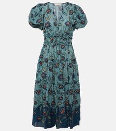 Платье миди eloisa из смесового хлопка с объемными рукавами Ulla Johnson, мультиколор
