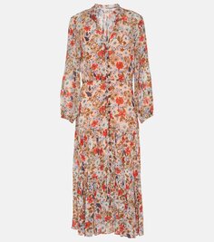 Ярусное платье миди zovich с цветочным принтом Veronica Beard, мультиколор