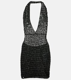 Мини-платье с воротником-халтер и пайетками Aya Muse, черный