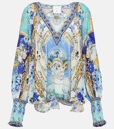 Блузка из шелкового крепа с цветочным декором Camilla, мультиколор
