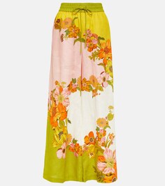 Льняные широкие брюки silas с цветочным принтом Alémais, мультиколор