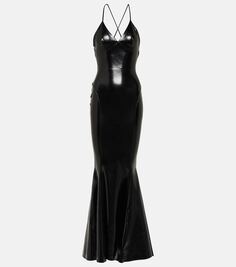 Платье макси из искусственной лакированной кожи с открытой спиной Norma Kamali, черный