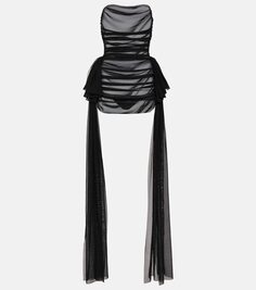 Мини-платье из прозрачной сетки с оборками Norma Kamali, черный