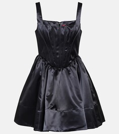 Мини-платье из атласа с пейзажем Staud, черный