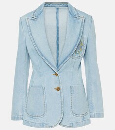 Джинсовый пиджак с вышивкой Etro, синий