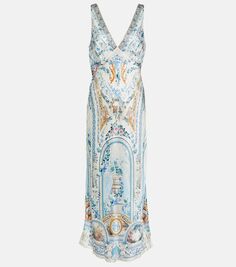 Платье миди из шелка с цветочным декором Camilla, мультиколор