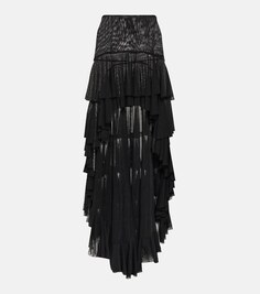 Асимметричная юбка из сетки с оборками Norma Kamali, черный
