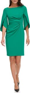 Платье Open Sleeve Ruched Sheath DKNY, цвет Green Crystal