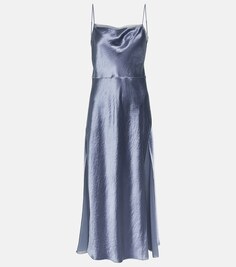 Платье-комбинация из атласа и органзы Vince, синий
