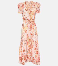 Хлопковое платье с запахом baba с цветочным принтом Poupette St Barth, розовый