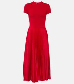 Плиссированное платье миди из смесовой шерсти Polo Ralph Lauren, красный