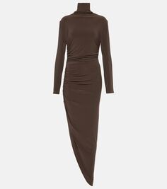 Асимметричное платье миди с высоким воротником и воротником-стойкой Norma Kamali, коричневый