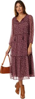 Многоярусное платье макси в крестьянском стиле с длинными рукавами Lucky Brand, цвет Burgundy Multi