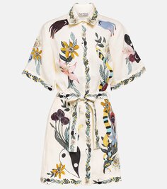 Льняное мини-платье meagan с цветочным принтом Alémais, белый