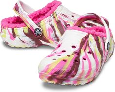 Сабо Classic Lined Clog Crocs, цвет Electric Pink/Multi Marbled Tie-Dye