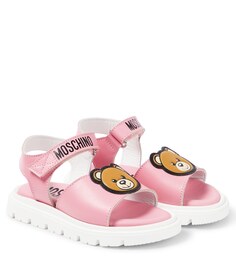 Кожаные сандалии с мишками teddy Moschino Kids, розовый